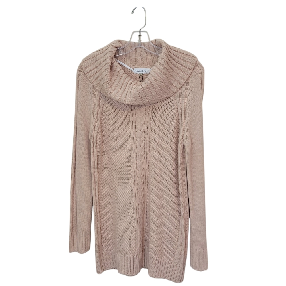 Calvin Klein Soft Cable Knit Ribbed Cowl Neck Textured Sweater Size M Cozy Comfy